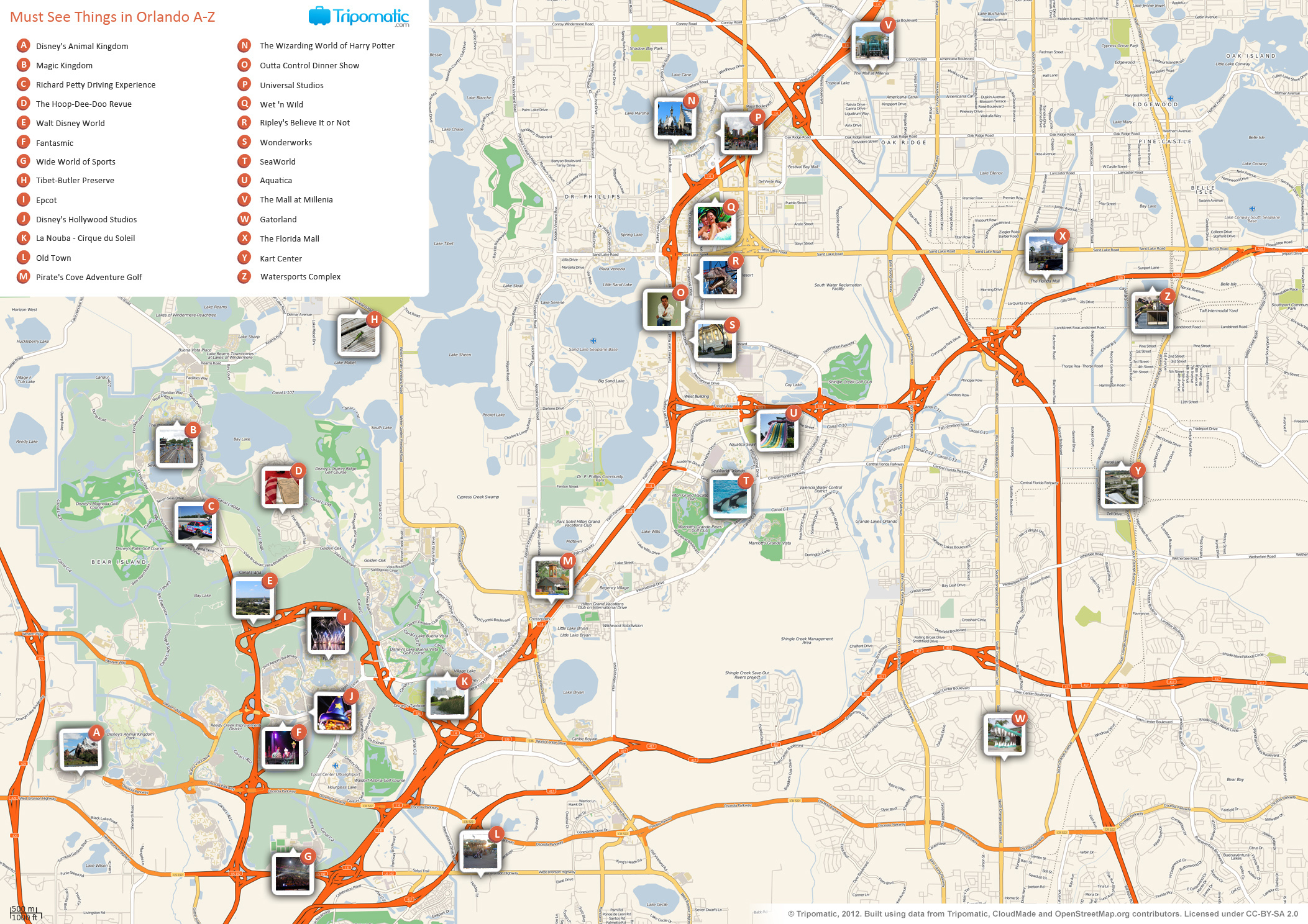 File:orlando Printable Tourist Attractions Map - Wikimedia Commons - Tourist Map Of Orlando Florida