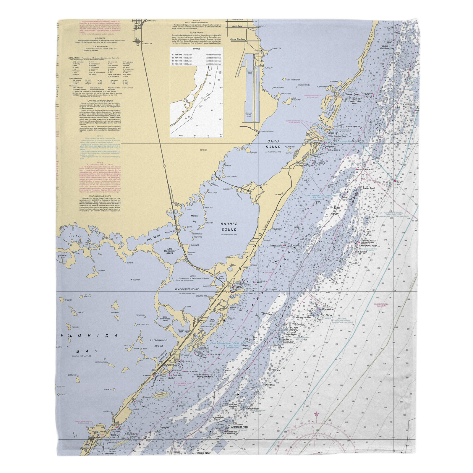 Fl: Key Largo, Fl Nautical Chart Blanket - Florida Keys Nautical Map