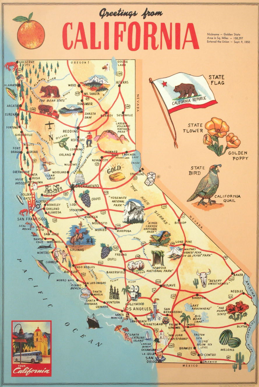 Florentine Print Map Of California - California Map Print