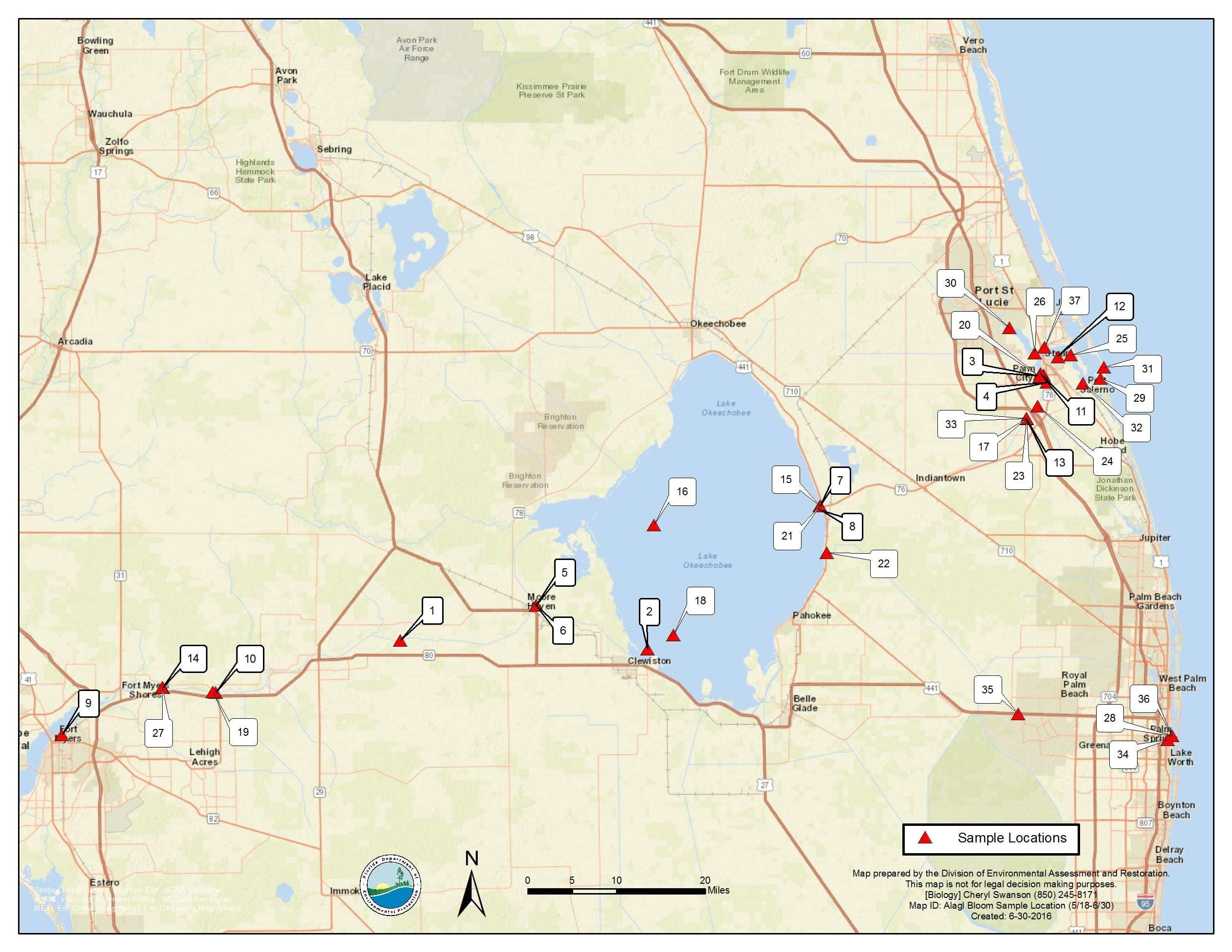 Florida Algal Bloom Report, 7-1-16 | Florida Fishing Report - Florida Blue Green Algae Map