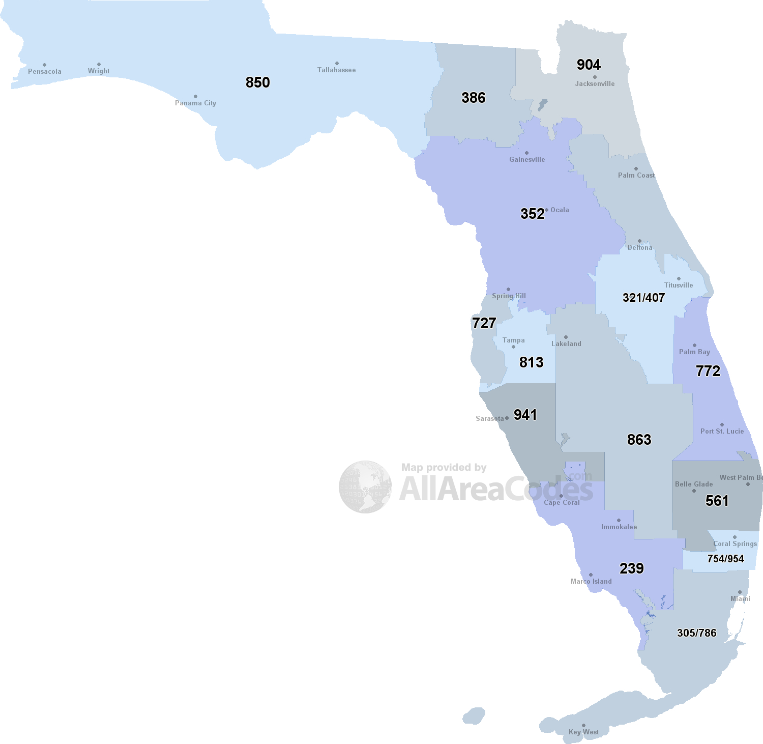 Florida Area Codes - Map, List, And Phone Lookup - Lake Alfred Florida Map