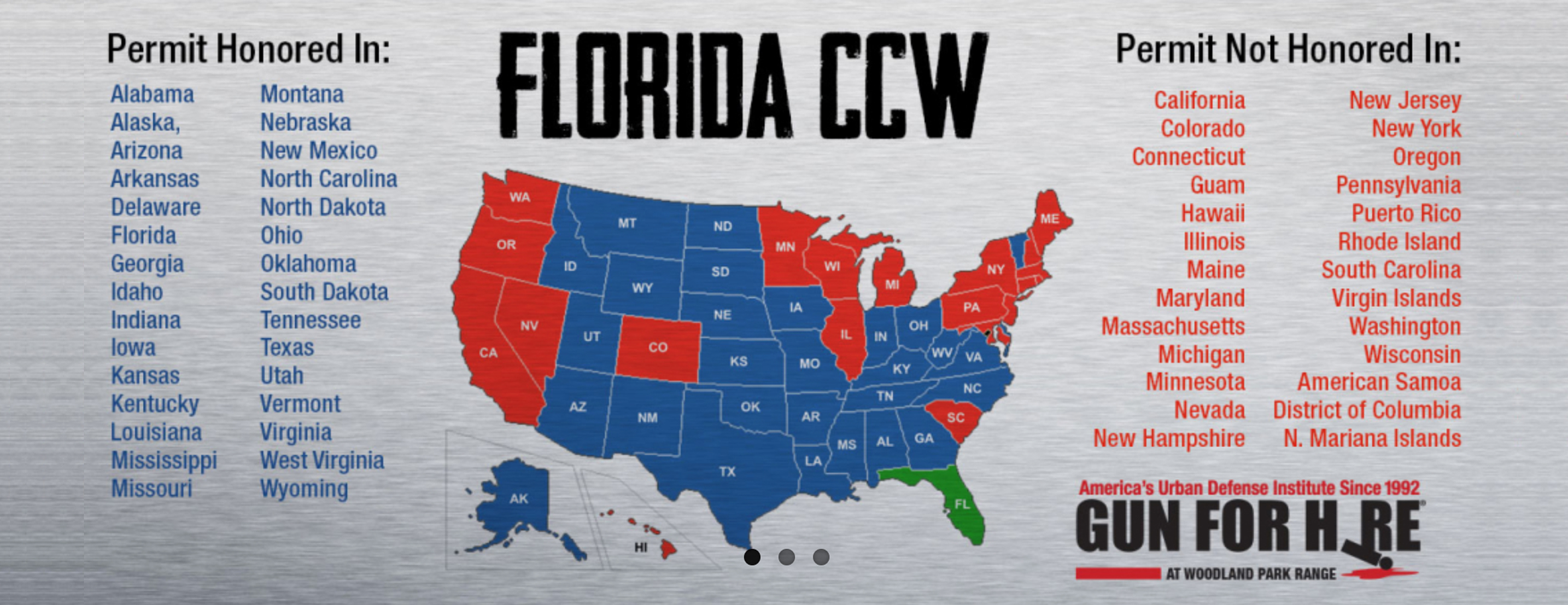Florida Ccw | Gun For Hire Academy - Florida Concealed Carry Map