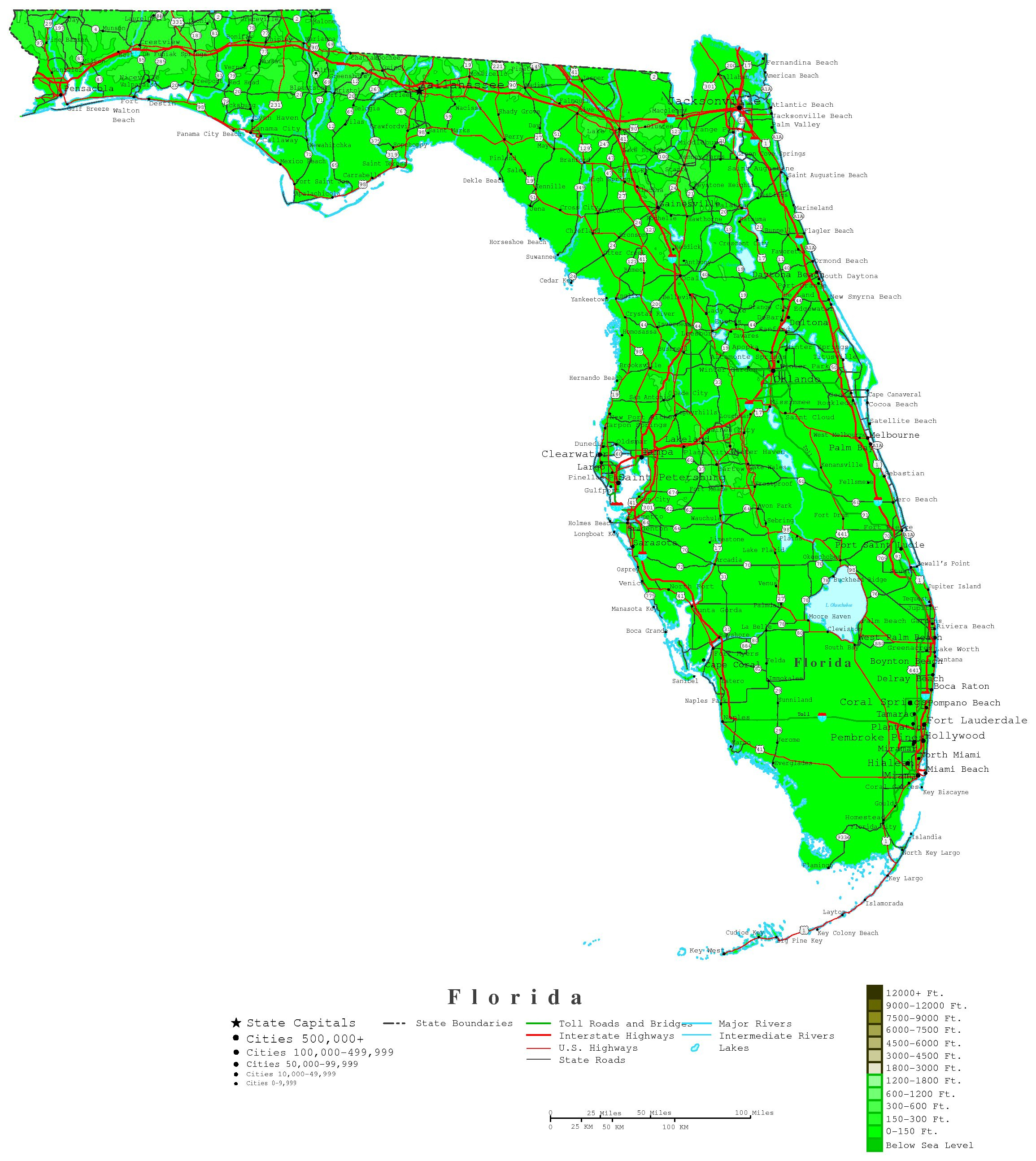 Florida Contour Map - Florida Elevation Map