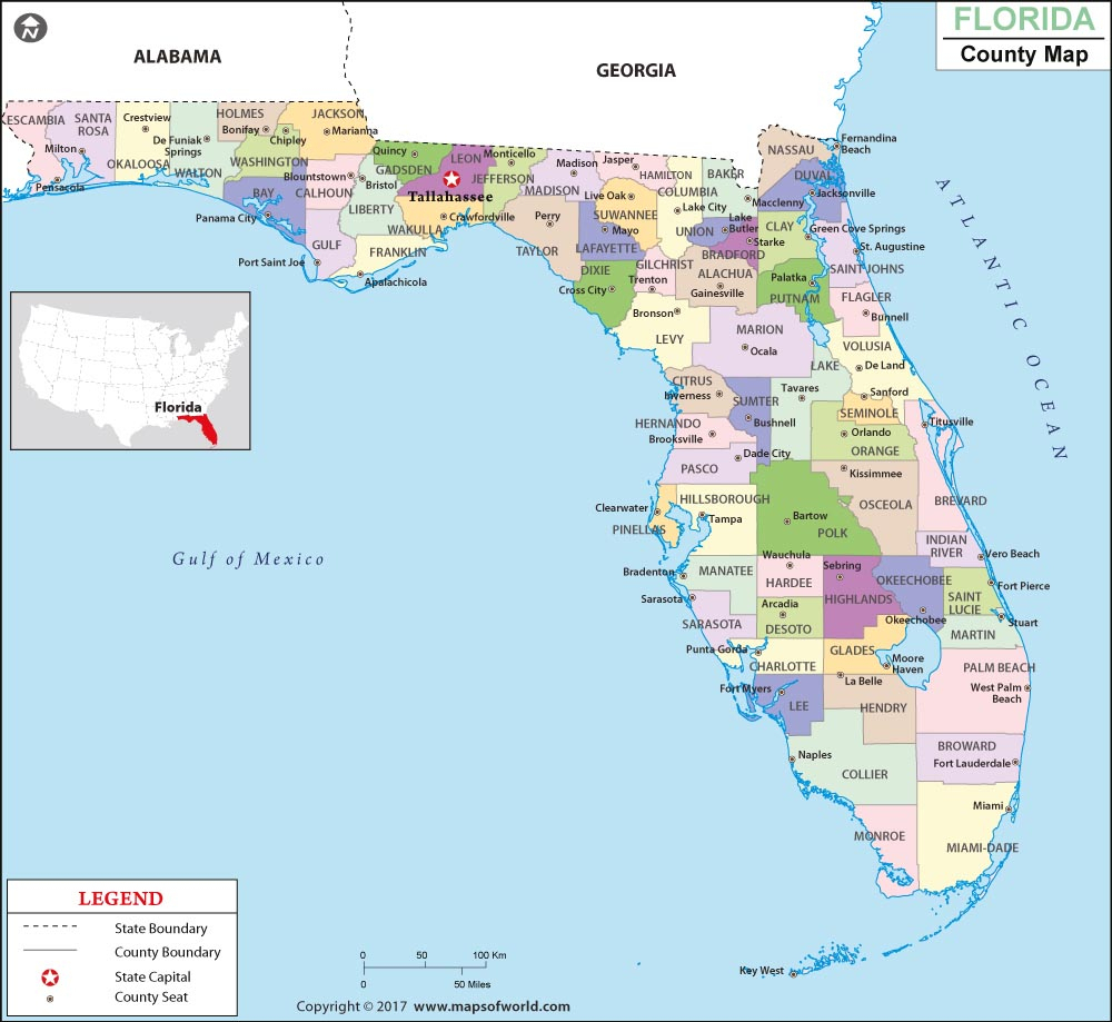 Florida County Map, Florida Counties, Counties In Florida - Map Of Florida Cities And Beaches