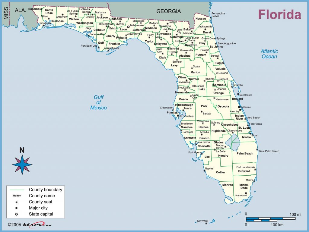 Florida County Outline Wall Map - Maps - Www Map Of Florida - Printable ...