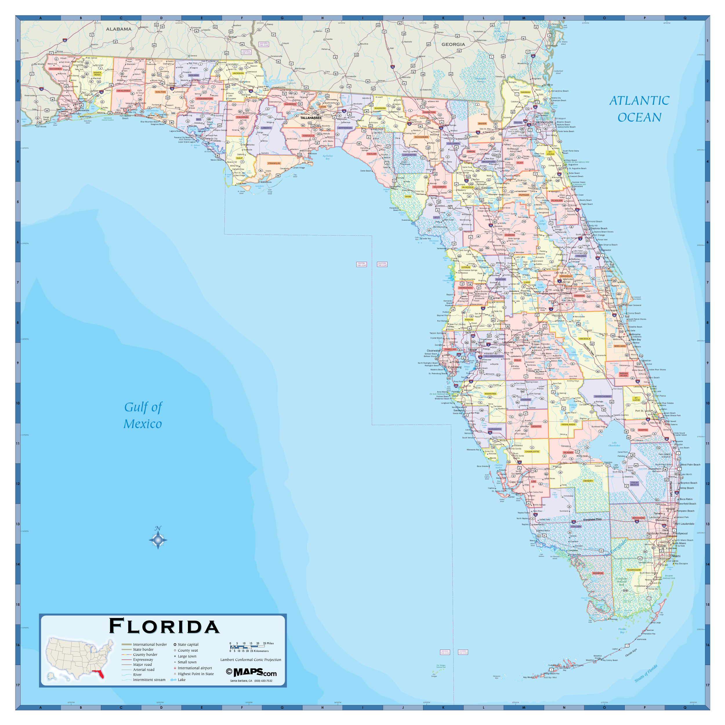 Florida County Wall Map - Maps - Laminated Florida Map