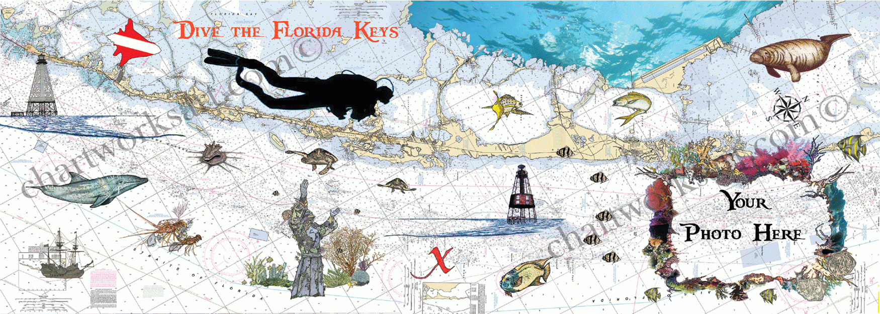 Florida Keys Art On Nautical Chartsmarjorie Smith - Florida Keys Map Art