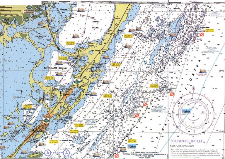 Florida Keys Dive Charts Florida Keys Nautical Map 768x541 