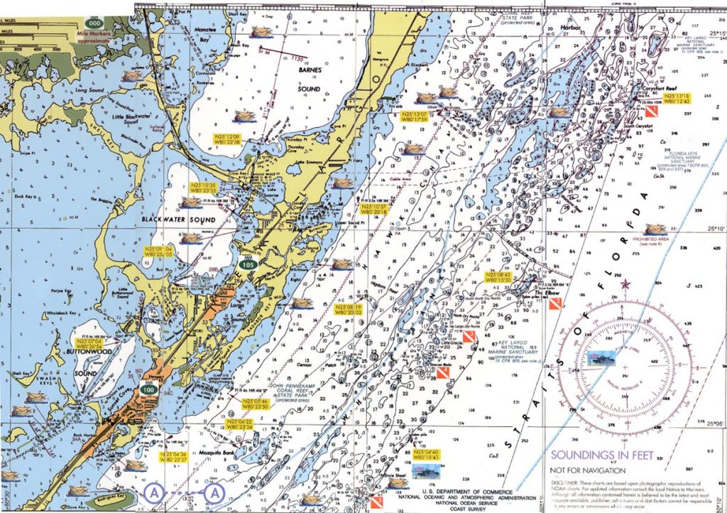 Florida Keys Dive Charts Water Depth Map Florida Printable Maps