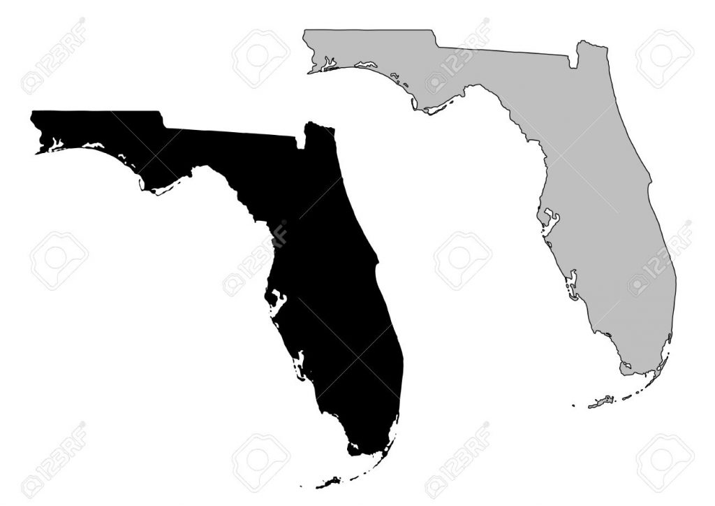 Florida Map. Black And White. Mercator Projection. Royalty Free