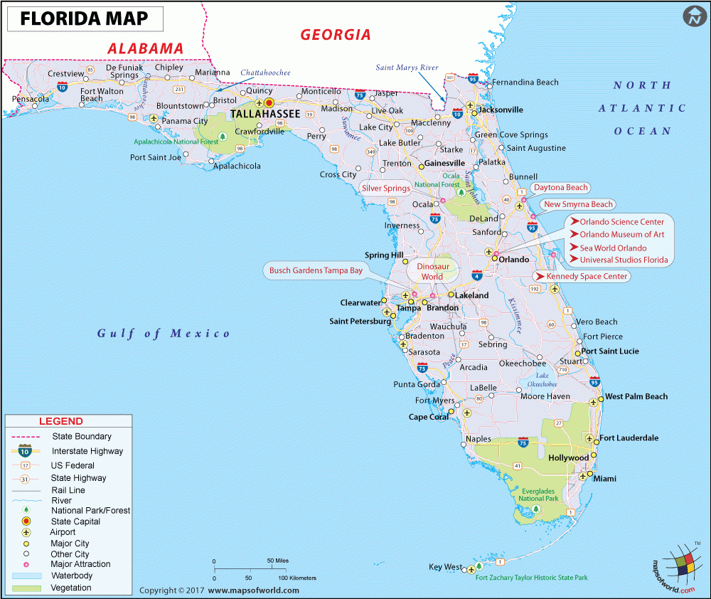 Florida Map | Map Of Florida (Fl), Usa | Florida Counties And Cities Map - Florida City Map Outline