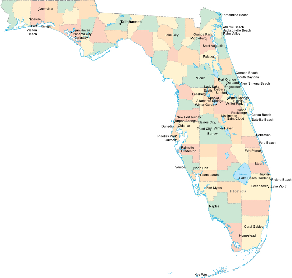 Florida Map Of Beaches And Cities | Verkuilenschaaij - Map Of Florida Cities And Beaches