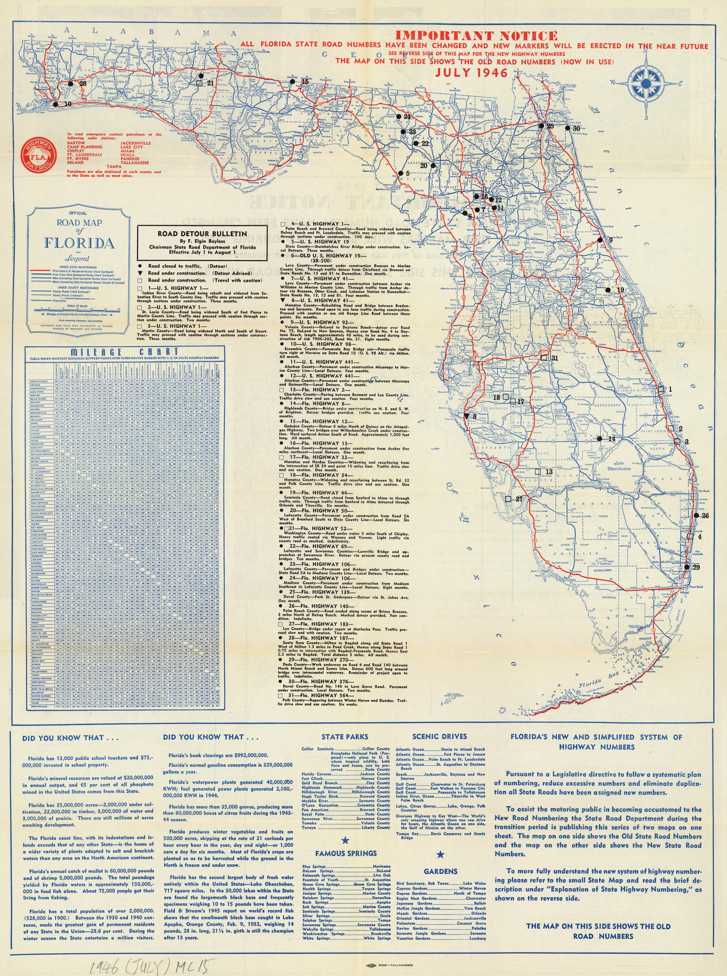 Florida Memory - Official Road Map Of Florida, 1946 - Branford Florida Map