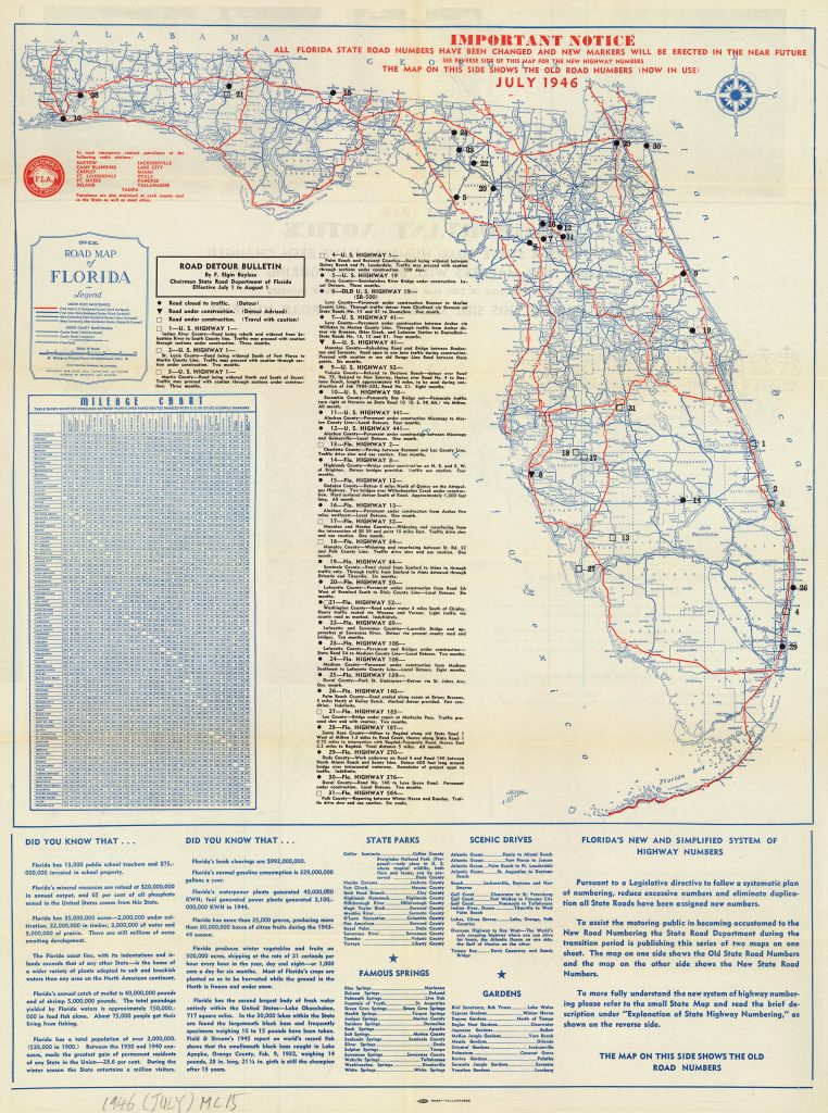 Florida Memory Official Road Map Of Florida, 1946 Labelle Florida Map Printable Maps