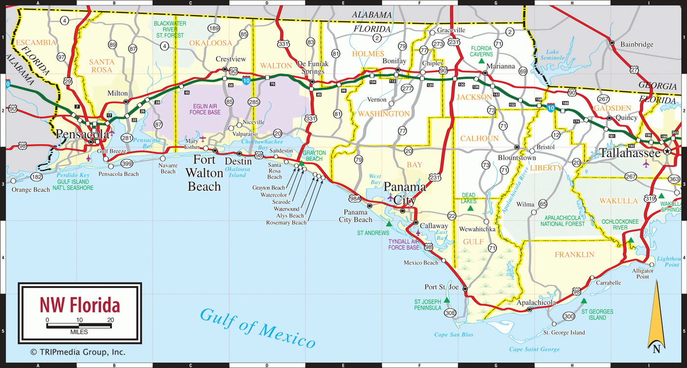 Florida Panhandle Map - Florida Gulf Coast Towns Map