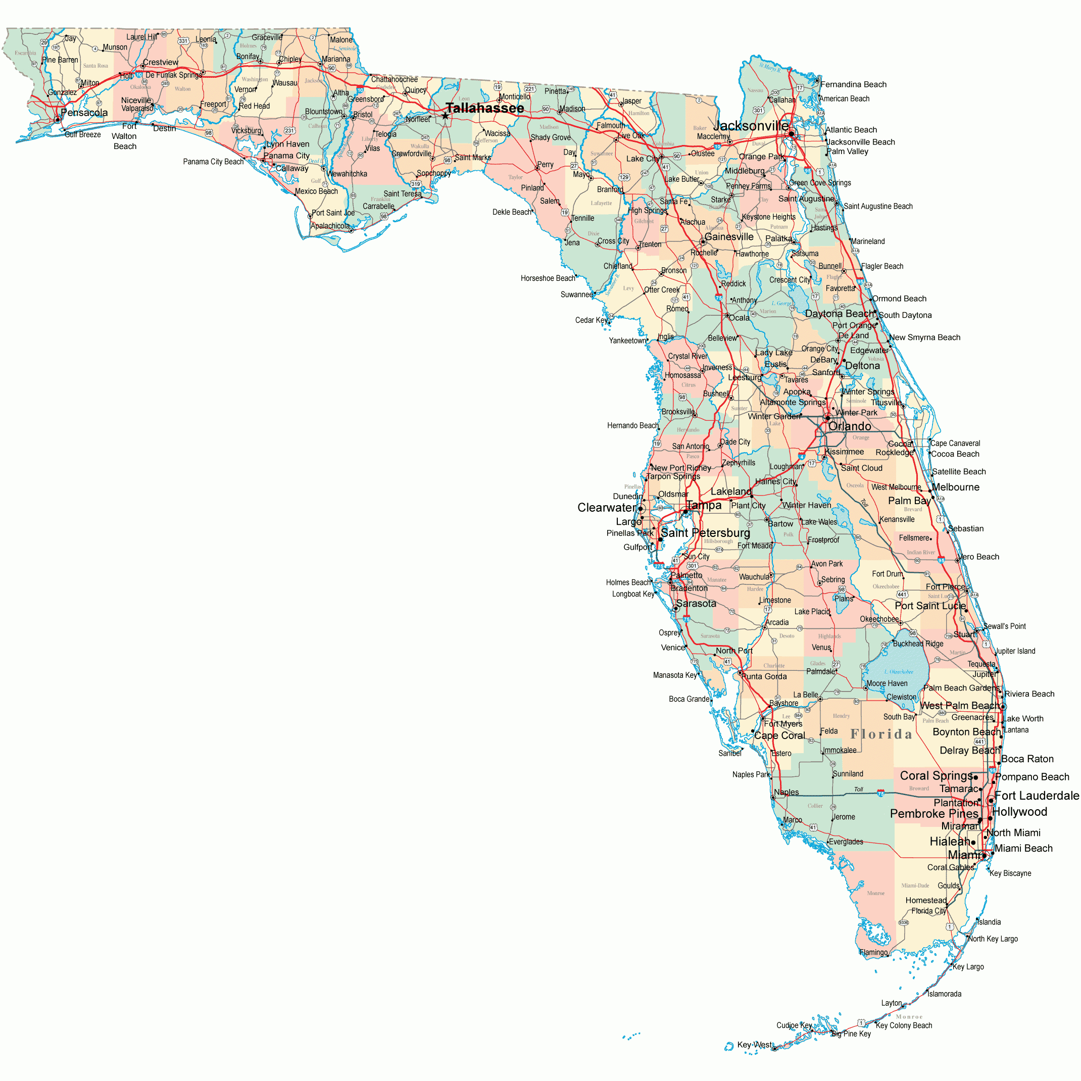 Florida Road Map - Fl Road Map - Florida Highway Map - Map Of Florida Panhandle Beach Towns