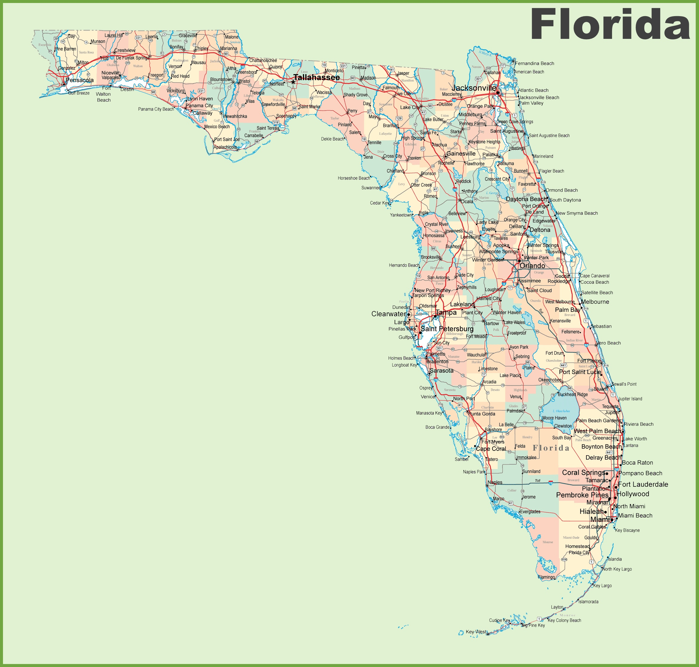 Florida Road Map With Cities And Towns - Florida Road Map Google