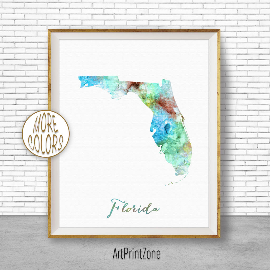 Florida State Florida Decor Florida Print Florida Map Art Print Map - Florida Map Artwork