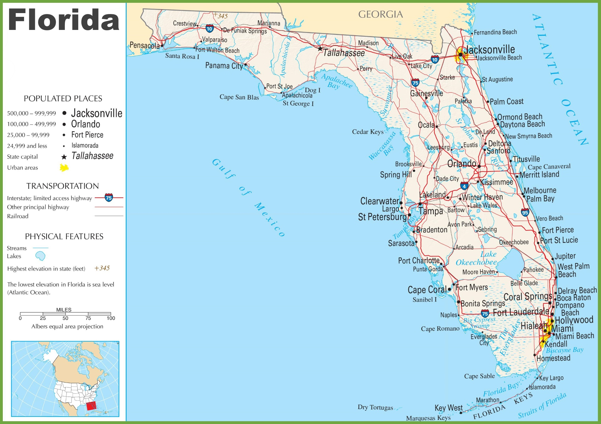 Florida State Map With Major Cities And Travel Information - New Smyrna Beach Florida Map