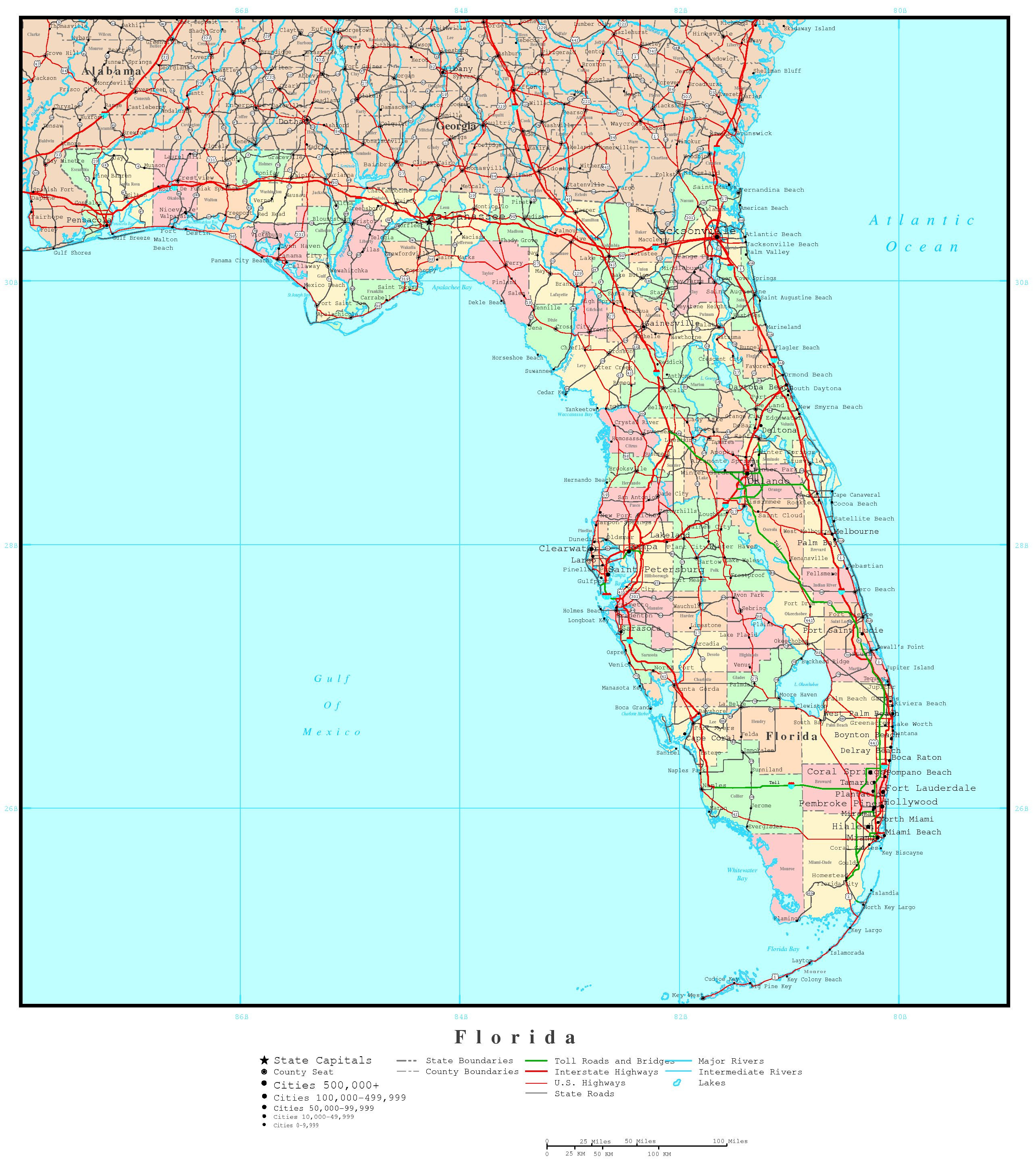 Florida State Map With Major Cities - Map Of Florida Counties And Cities