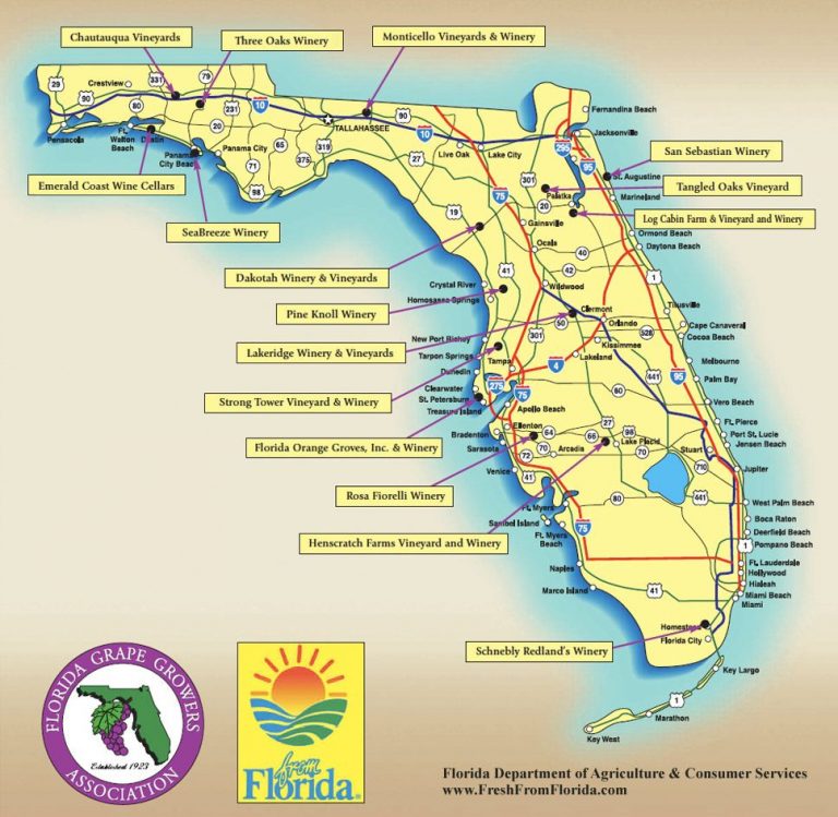 Florida Wine Regions Map | Wine Regions - Florida Winery Map ...