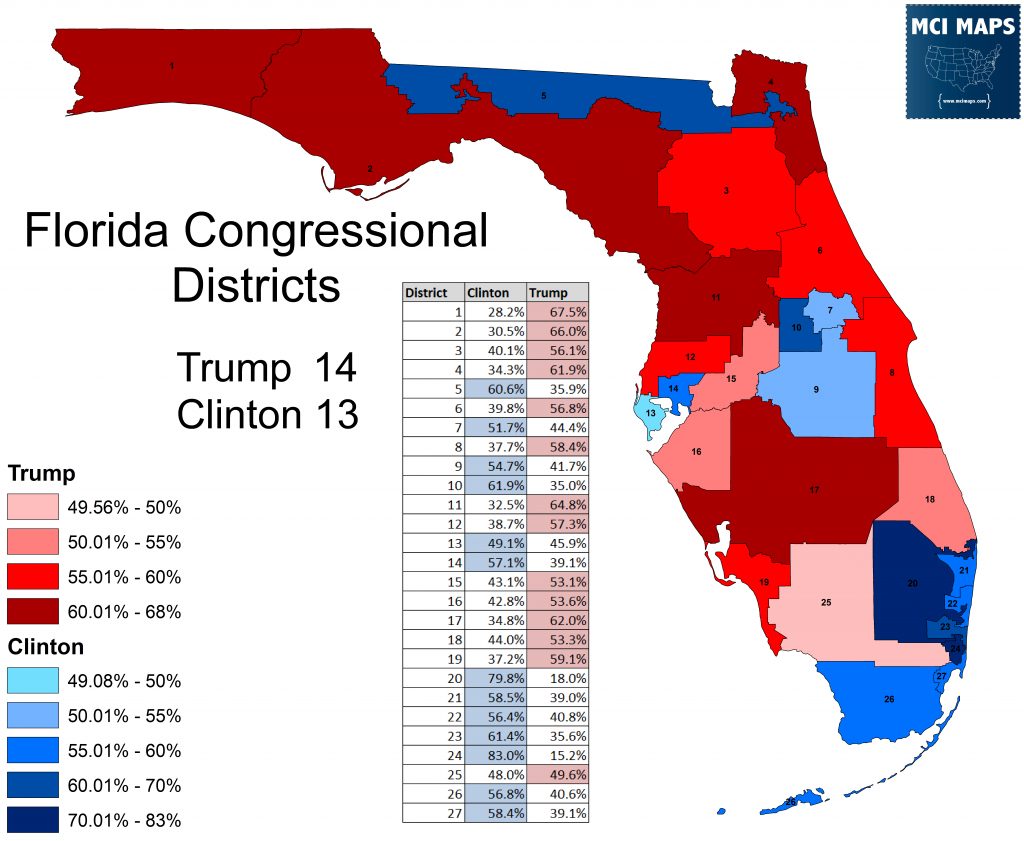 Florida's Congressional District Rankings For 2018 – Mci Maps - Current ...