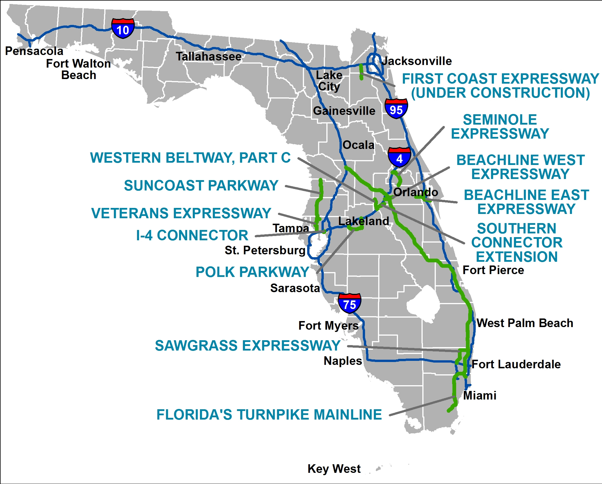 Florida&amp;#039;s Turnpike - The Less Stressway - Florida City Gas Coverage Map