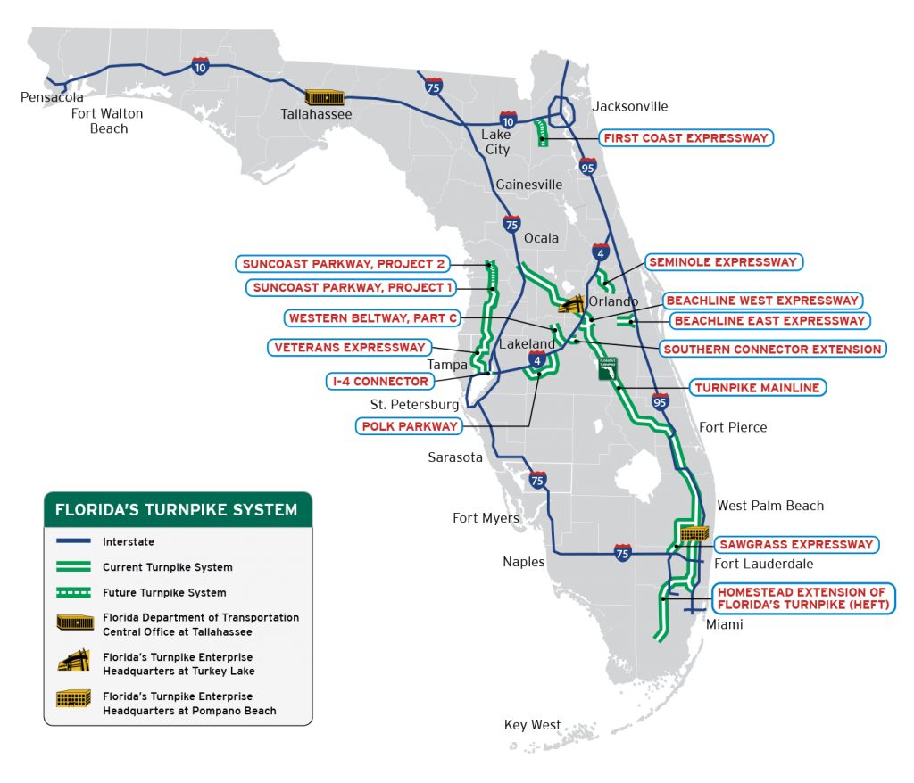 Florida's Turnpike The Less Stressway State Of Florida Map Mileage