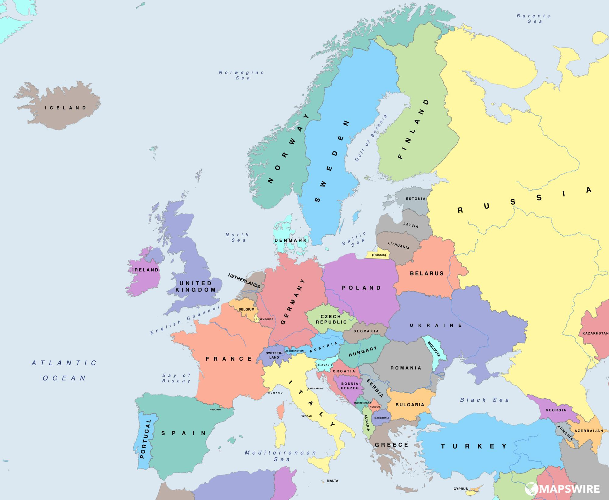 Free Political Maps Of Europe – Mapswire - Large Map Of Europe Printable