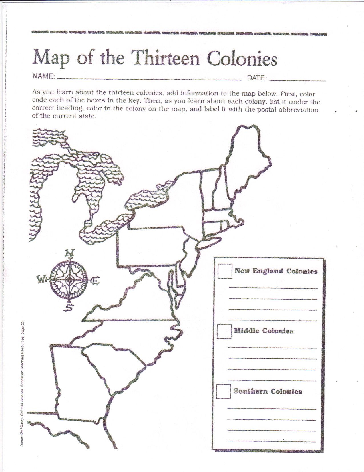 Free Printable 13 Colonies Map Quiz