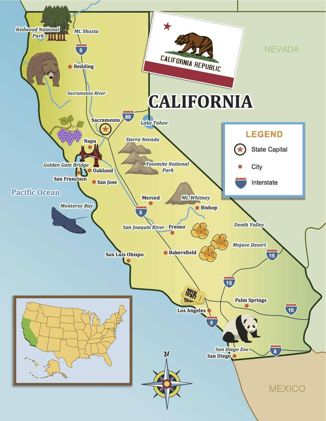 From The Golden Gate To The Beaches Of Socal, Show Your Kids - California Map For Kids