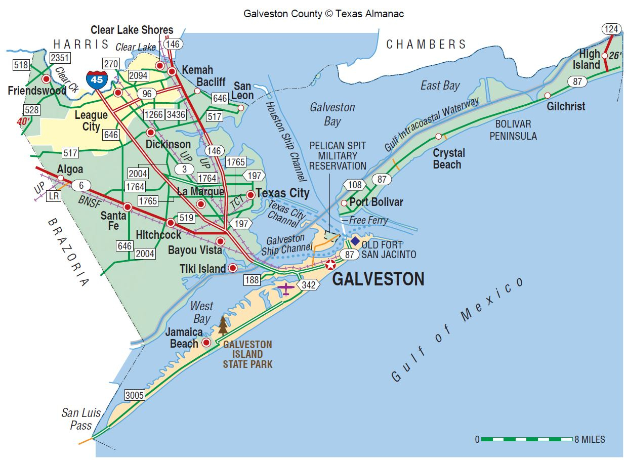 Galveston County | The Handbook Of Texas Online| Texas State - Texas Gulf Coast Beaches Map