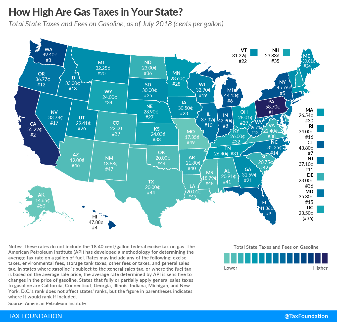 Gas Tax Rates, July 2018 | State Gas Tax Rankings | Tax Foundation - California Sales Tax Map