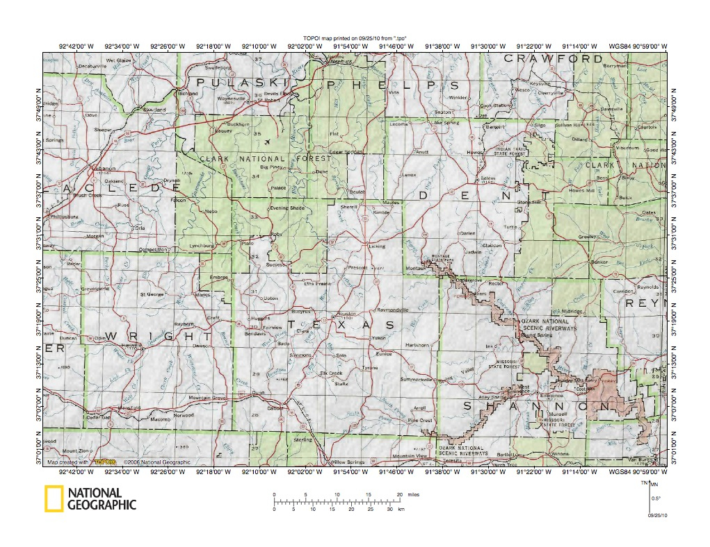 Gasconade River-White River Drainage Divide Area Landform Origins In - Texas County Missouri Plat Map