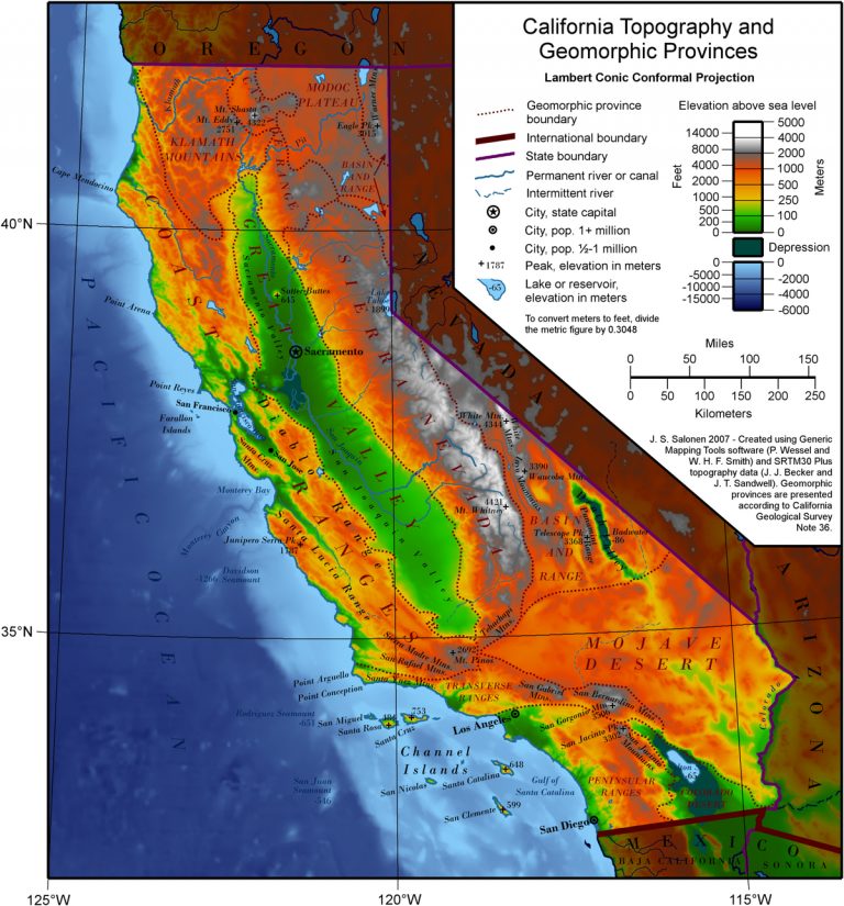 Geography Of California - Wikipedia - California Landforms Map ...