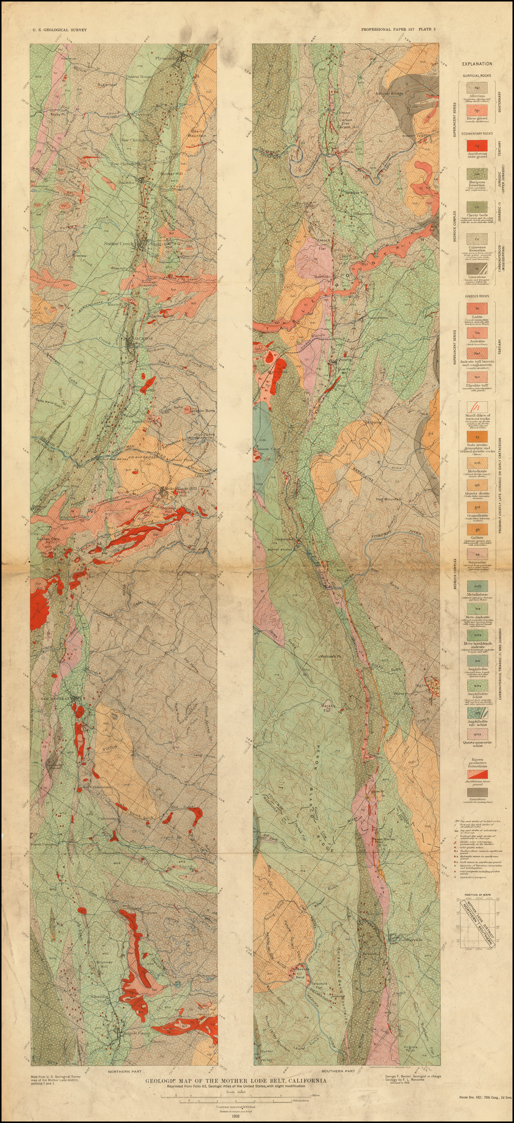 Geological Map Of The Mother Lode Belt, California. . . . - Barry - California Mother Lode Map
