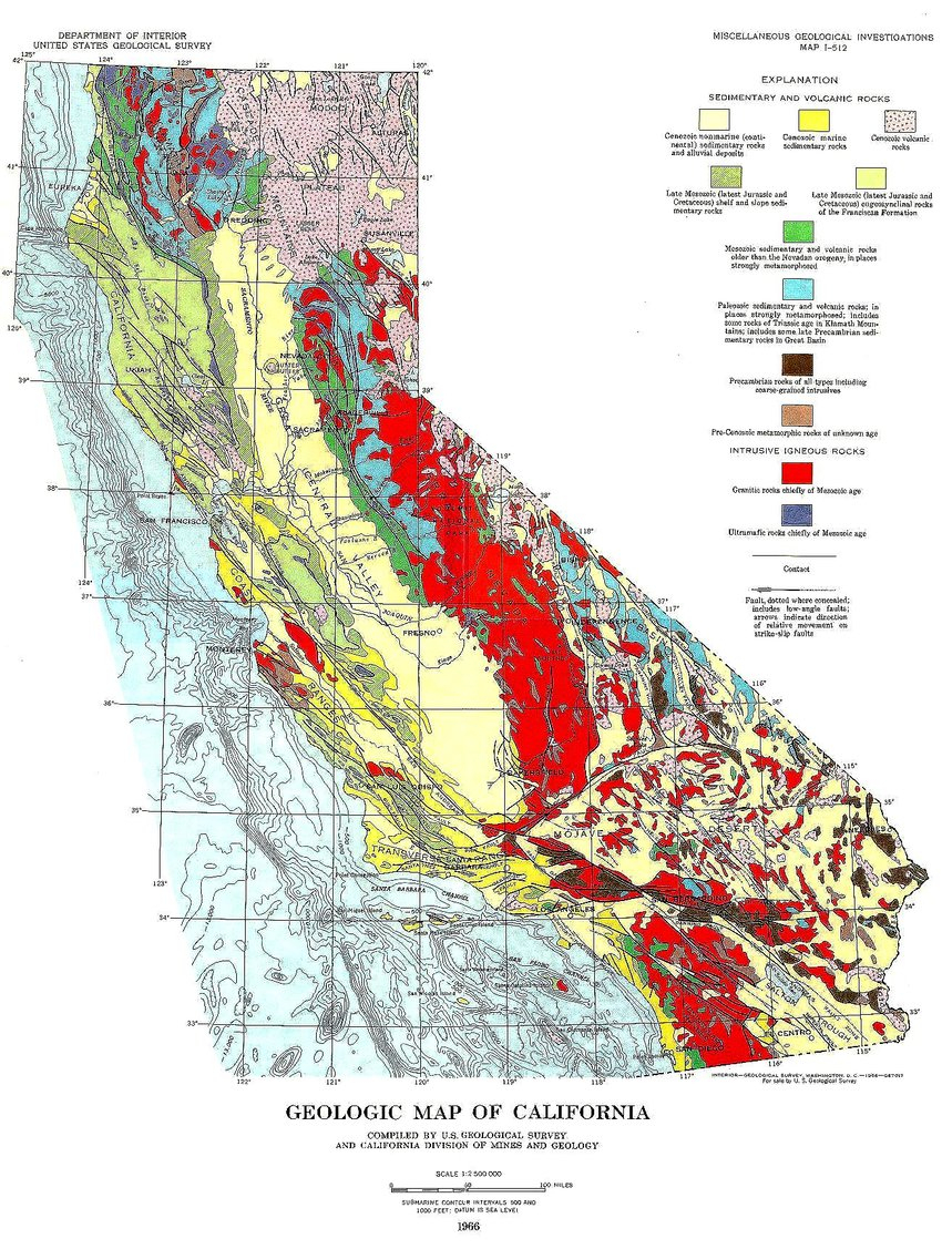 Geological Rock Formations Map Of California. United States - California Geological Survey Maps