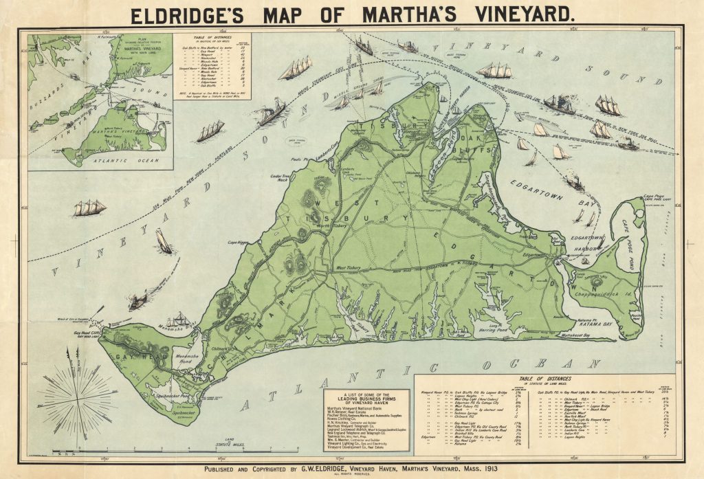 George Eldridge 1913 Tourist Map Of Martha's Vineyard - Rare - Martha's ...