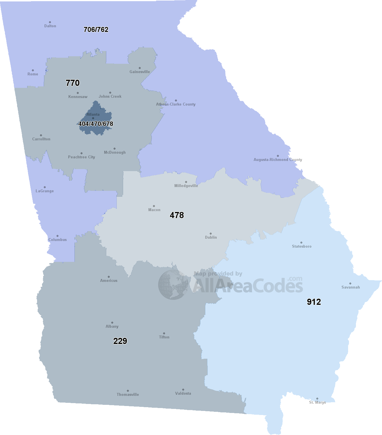 Georgia Area Codes - Map, List, And Phone Lookup - Printable Map Of Macon Ga