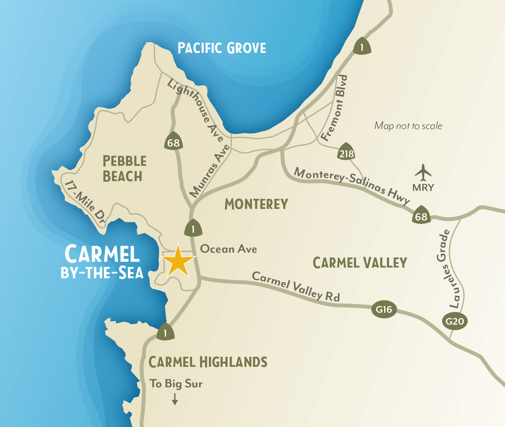 Getting To &amp;amp; Around Carmel-By-The-Sea, California - Monterey Bay California Map
