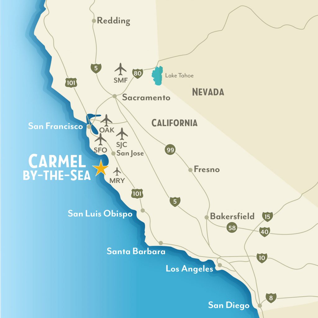 Getting To Around Carmel By The Sea California Monterey Bay California Map 1024x1024 