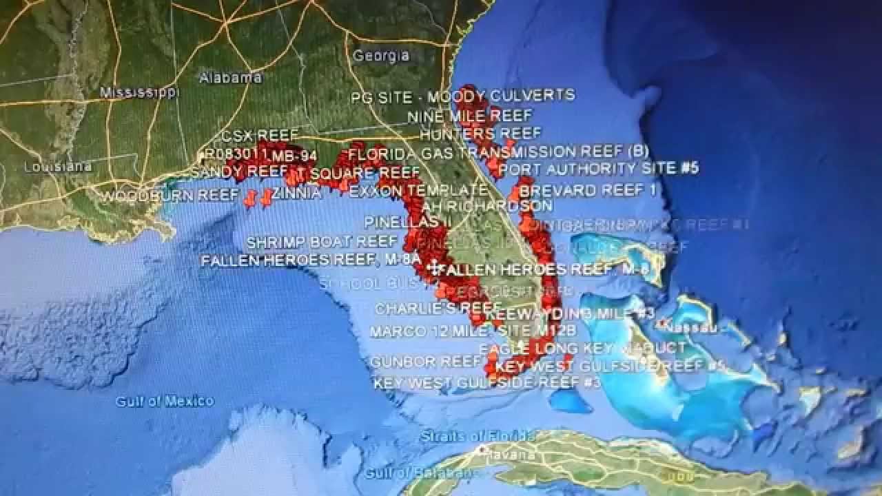 Google Earth Fishing - Florida Reefs - Youtube - Coral Reefs In Florida Map