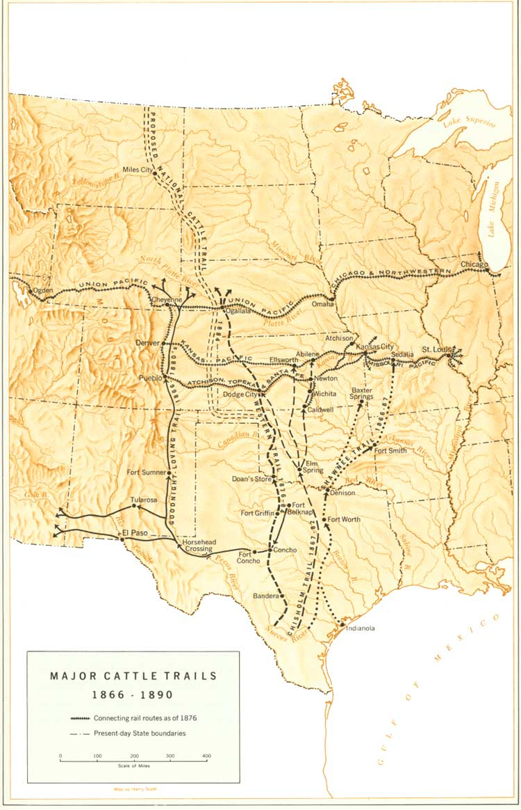 Great Western Cattle Trail - Wikipedia - Texas Cattle Trails Map