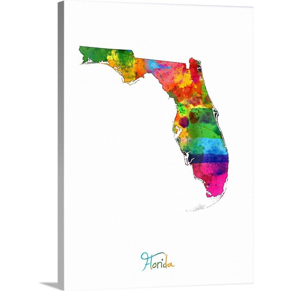 Greatbigcanvas &amp;quot;florida Map&amp;quot;michael Tompsett Canvas Wall Art - Florida Map Artwork
