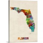 Greatbigcanvas "florida Watercolor Map"michael Tompsett Canvas   Florida Map Artwork