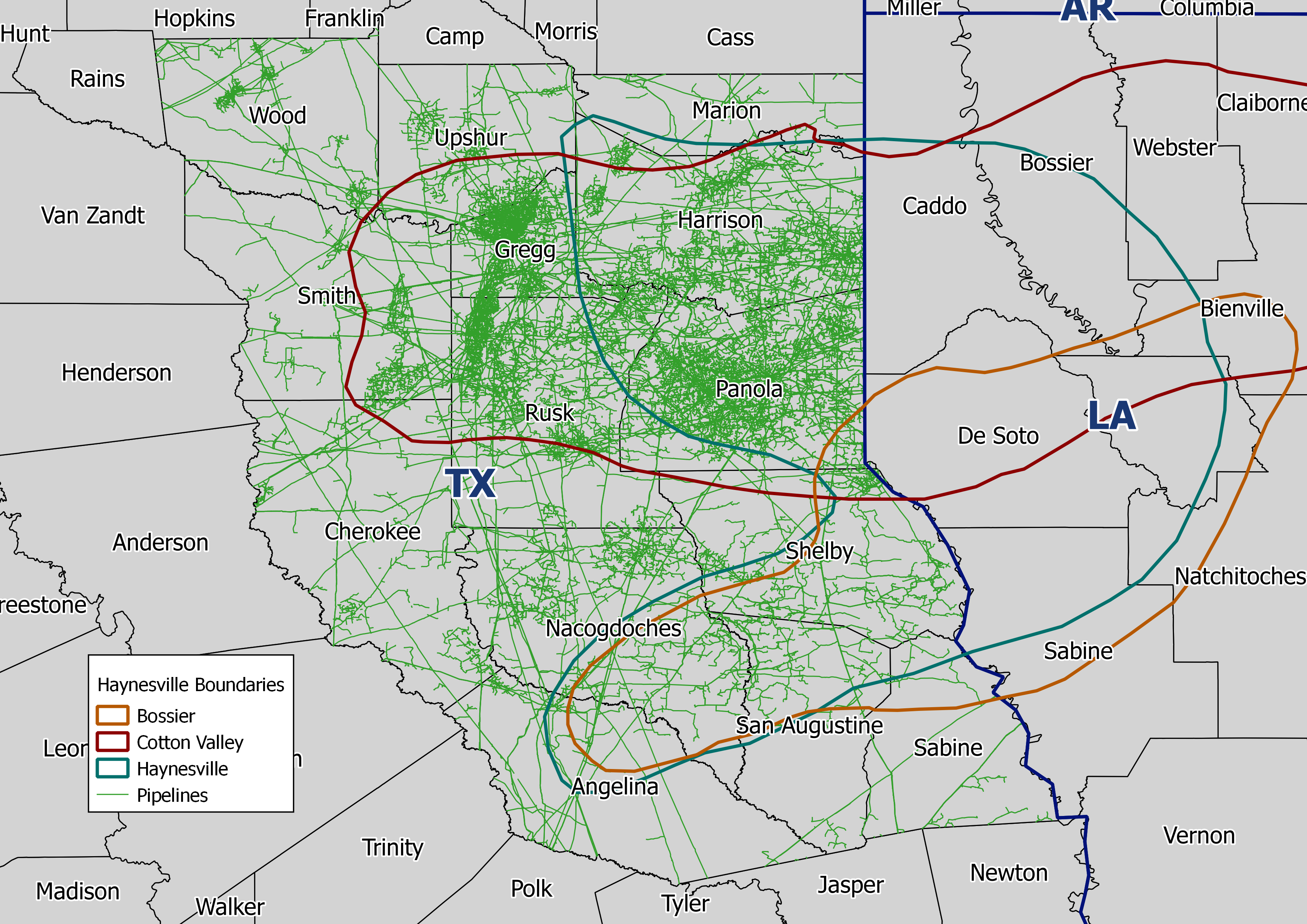 Haynesville Shale Map, Acreage Map, Company Map - Texas Pipeline Map