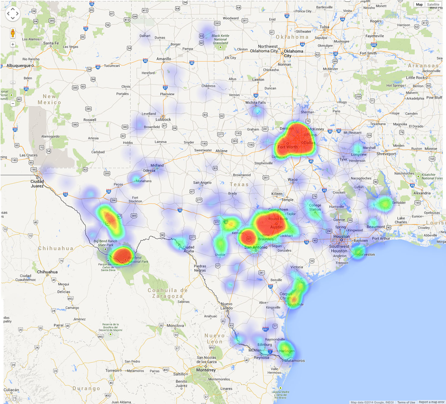 Heatmap Of All Mot Observations · Inaturalist - Texas Heat Map