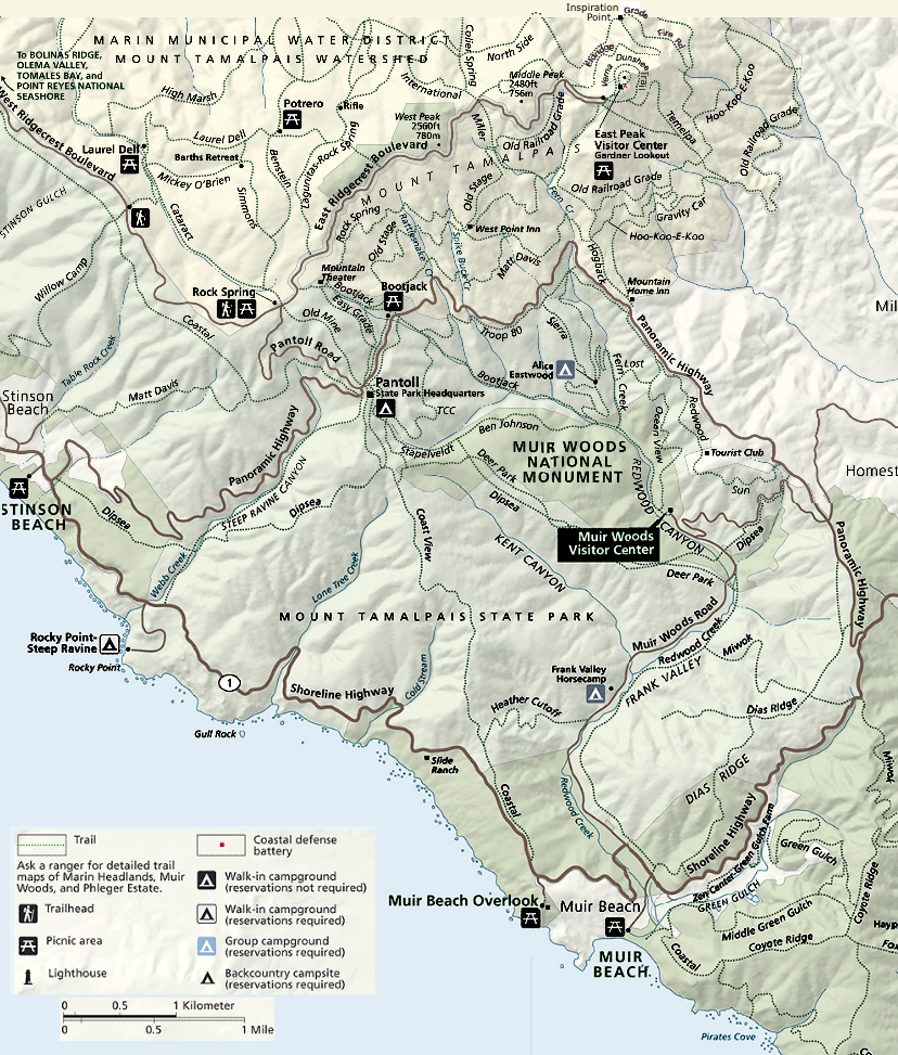 Hikes Mw Sb Mt Map California Map Of Muir Woods California - Muir Woods Map California