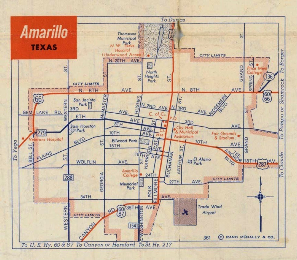 History Of Amarillo, Texas: Map Of Amarillo: C. 1956 - 1960 - City Map Of Amarillo Texas