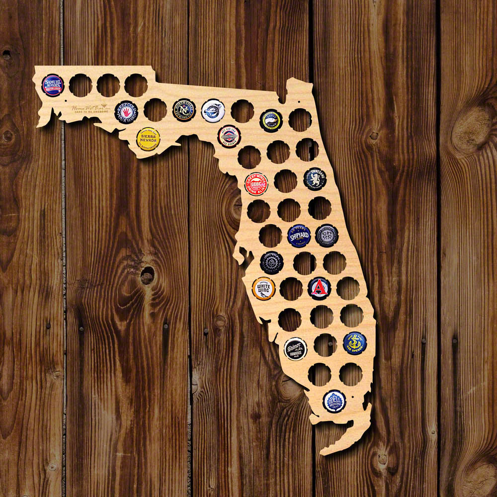 Home Wet Bar Florida Beer Cap Map Wall Décor | Wayfair - Florida Beer Cap Map